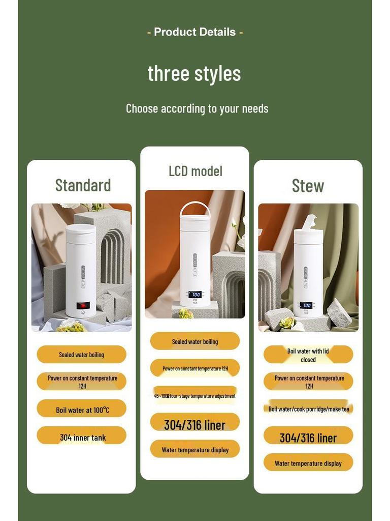 Compact Electric Travel Kettle with Constant Temperature and Insulation for Dorms and More