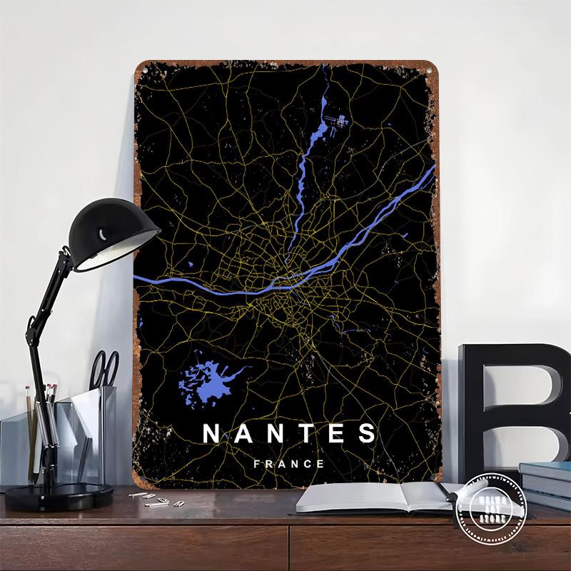 Nantes City Map Tin Plaque Poster Customized Wall Art Retro Vintage Metal Signs for Man Cave Apartment Decoration Room Wand Deko