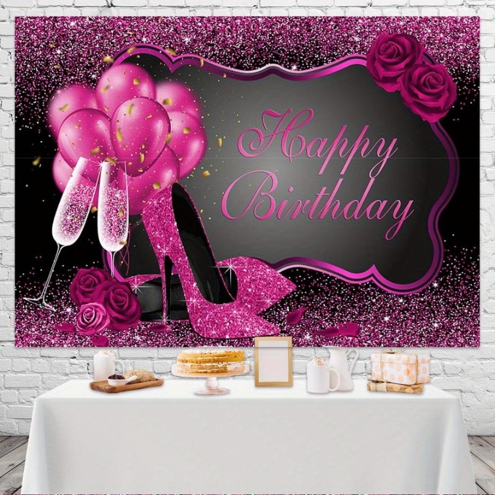 Hot Pink Female Birthday Background Pink Heels Champagne Balloons Rose Birthday Party Decorations