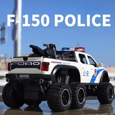 Modello di Auto della Polizia Raptor F150 in Scala 1/24 Corpo in Metallo Lega Veicolo Fuoristrada Ornamenti Suono e Luce Generazione Giocattolo a Retrazione Regalo di Compleanno per Ragazzo