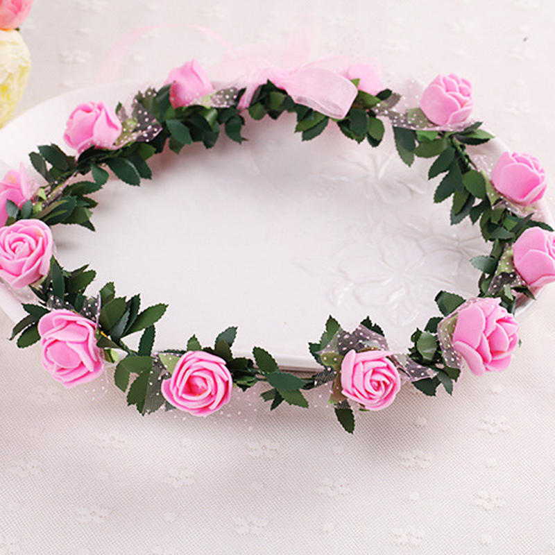 Sweet Girls Women Bridal Rose Flower Crown Headband Wreath Party Wedding Bridal Garland Hairband Headwear