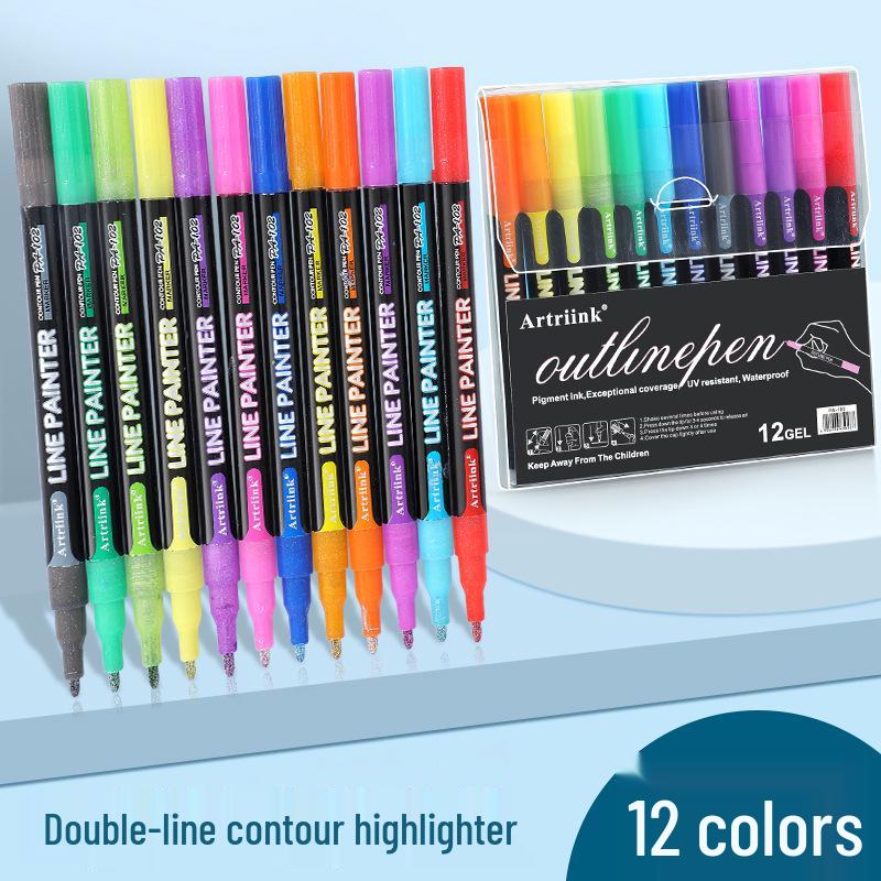 Dreamy Shimmer Metallic Double-Line Outline Pens - 48 Colors for DIY Journaling & Christmas Highlighting