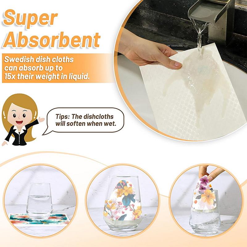 Cleaning Cloth Reusable Kitchen Dish Towels Eco-friendly Microfiber Retro Oil Painting Flowers Print Dishcloths Lint Free Washable Rags Tea Towels