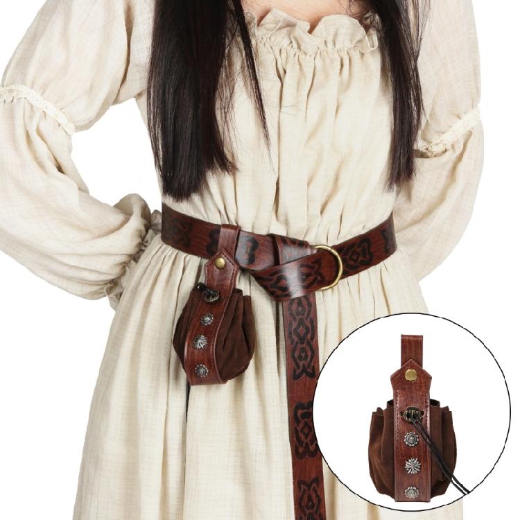 Medieval PU Leather Pouch Portable Drawstring Storage Bag Waist Pack Coin Purse Cosplay Vintage Belt Pouches Dices Bag