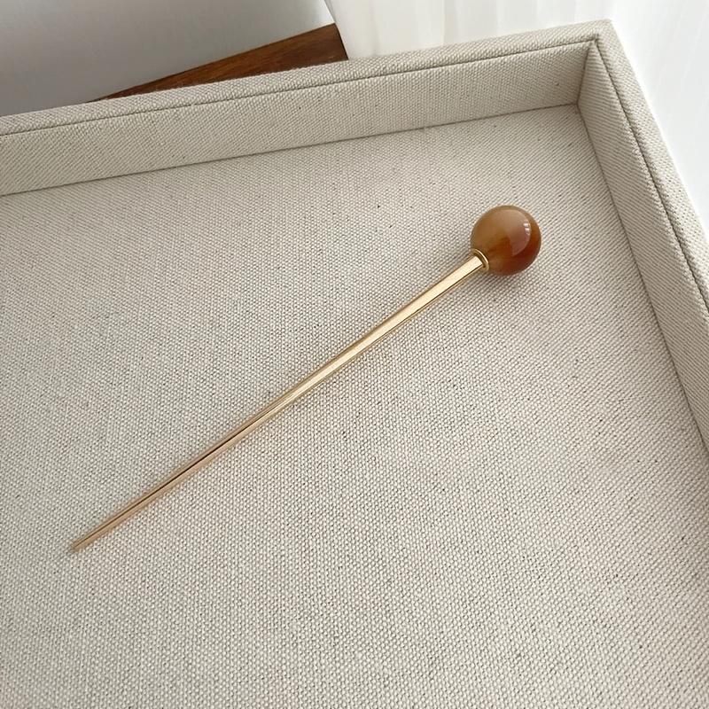 

1pc Elegant Metal Hair Stick, Round Ball Hairpin for Women | Modern Simple Bun Maker, Versatile Daily Accessory for Updos, Valentine s Day Gift Idea коричневий