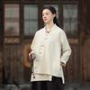 Johnature Women Vintage Shirts Tops V-Neck Long Sleeve Spring Blouses Solid Color Loose Spring Shirts