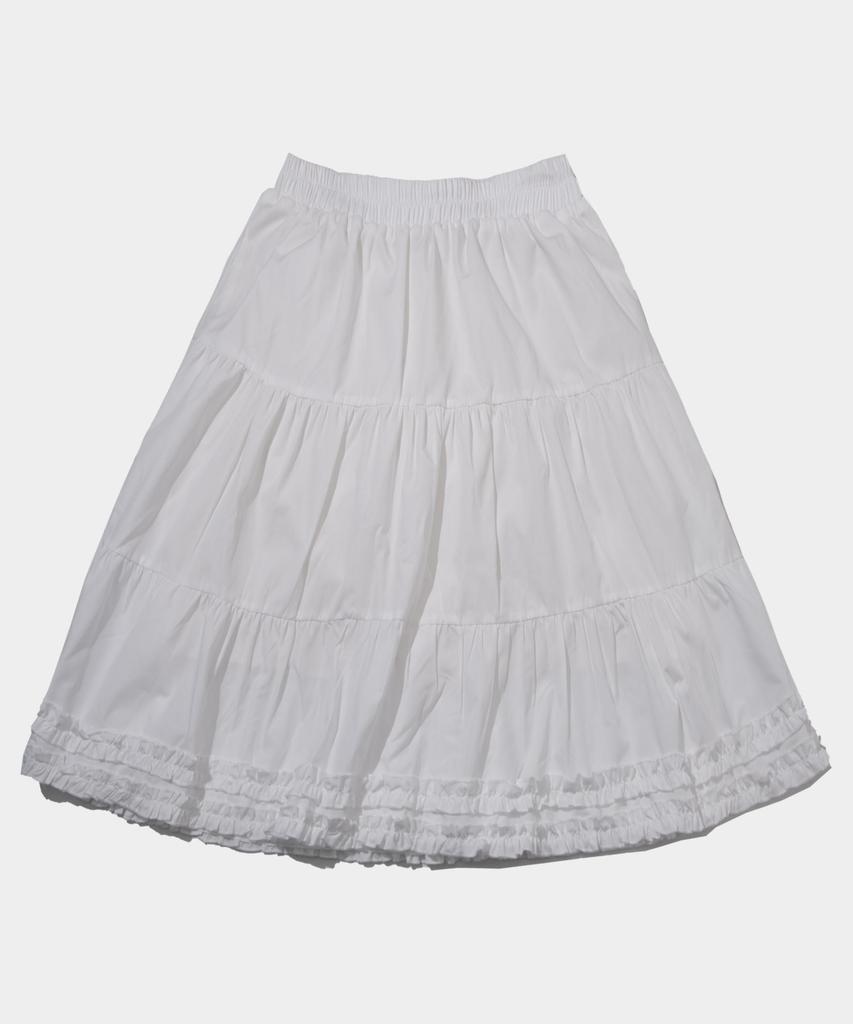 Place Studio Lace Frill Elastic Waist Midi Skirt_2 Colors