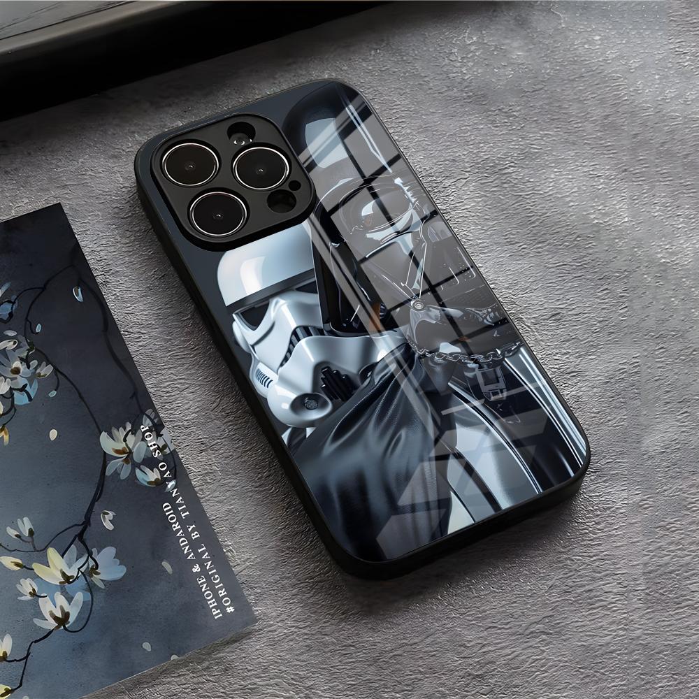 

Luxury S-Stars W-Wars-S Phone Case For IPhone 17 Air 16 E Pro Max 15 14 13 Mini 12 Pro 11 Max Plus Black Glass Cover iPhone 12ProMax