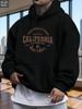 [95%  5% Spandex] Plus Size Men's Casual Loose Hooded Sweatshirt with Pockets, "California" Print, 240g, Four Seasons, Factory Made, Comfortable, High