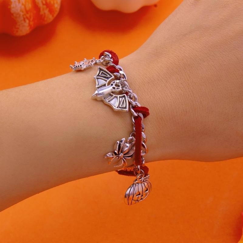 Halloween Jewelry Adjustable Necklace Pendant Bracelet with Specter Pumpkin Bat Spiders Charm Pendant for Women Party Gift