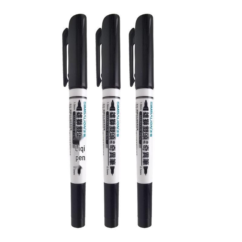 Lion Sketch Pen 685: Small Double-Ended Oil-Based Waterproof Black Marker, Fine Tip, Hand-Painted, Fade-Resistant.