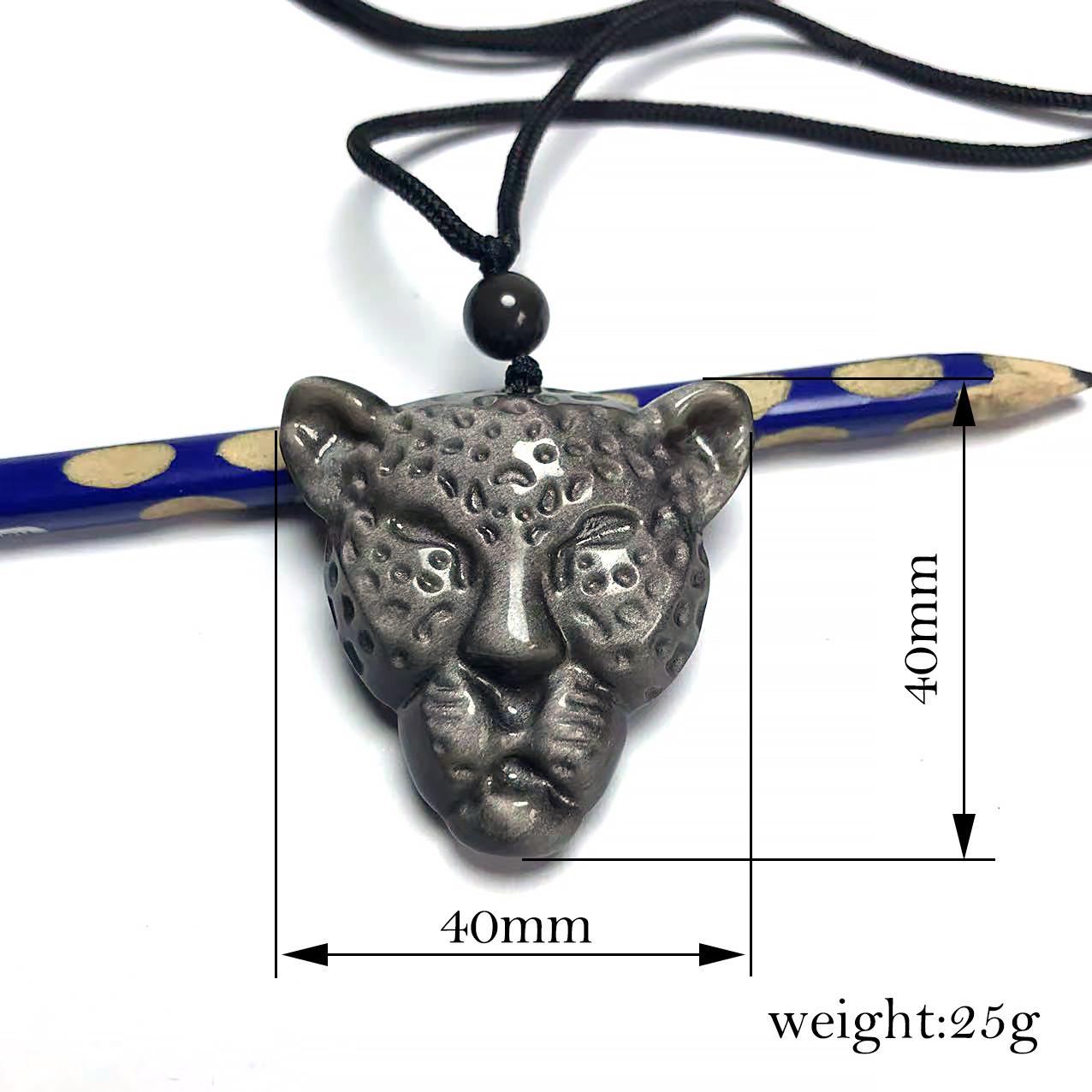 Authentic Black Obsidian Leopard Head Men s Pendant