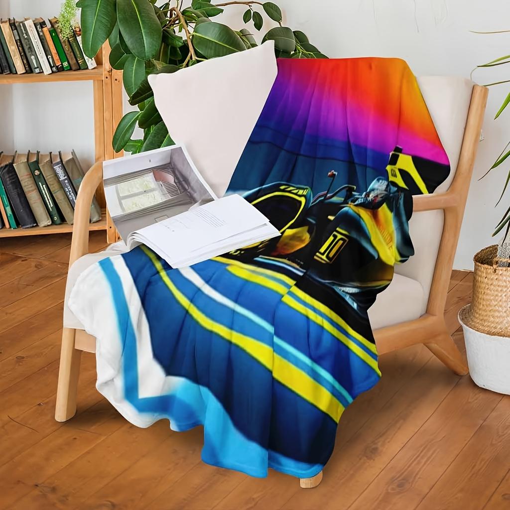 Colorful Racing Motorcycle Design Flannel Printed Blanket Suitable for All Seasons Suitable for Living Room Office Sofa Travel