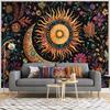 1pc Bohemian Tarot Sun and Moon Tapestry Wall Hanging-Vibrant Starry Floral Pattern Polyester, for Living Room and Bedroom Decor