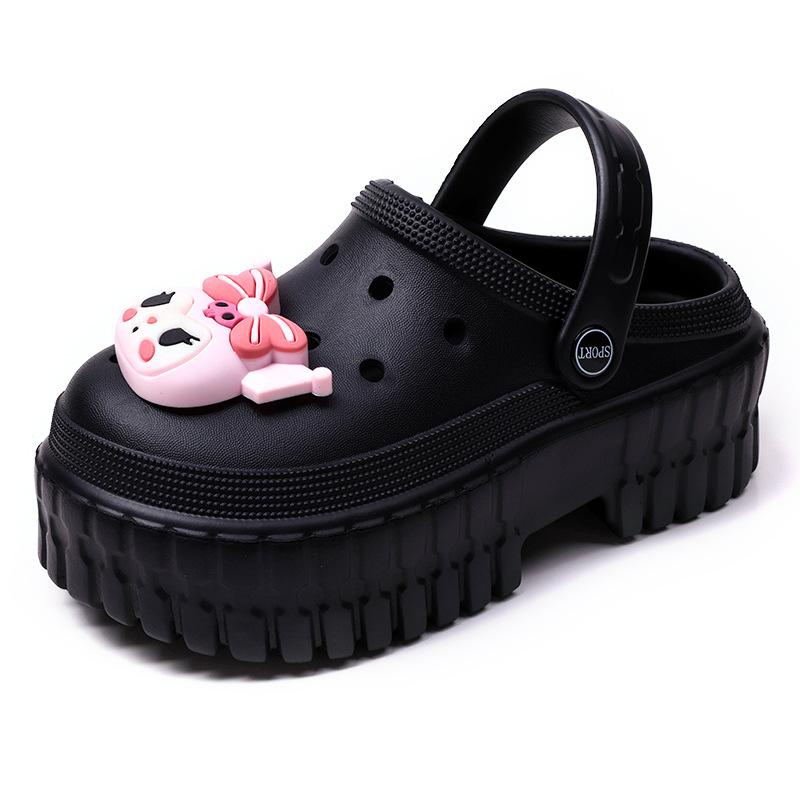 

Туфли с дырочками на толстой подошве, женские нескользящие пляжные сандалии, увеличивающие высоту наступания на дерьмо, милые мультяшные тапочки 41 чёрный