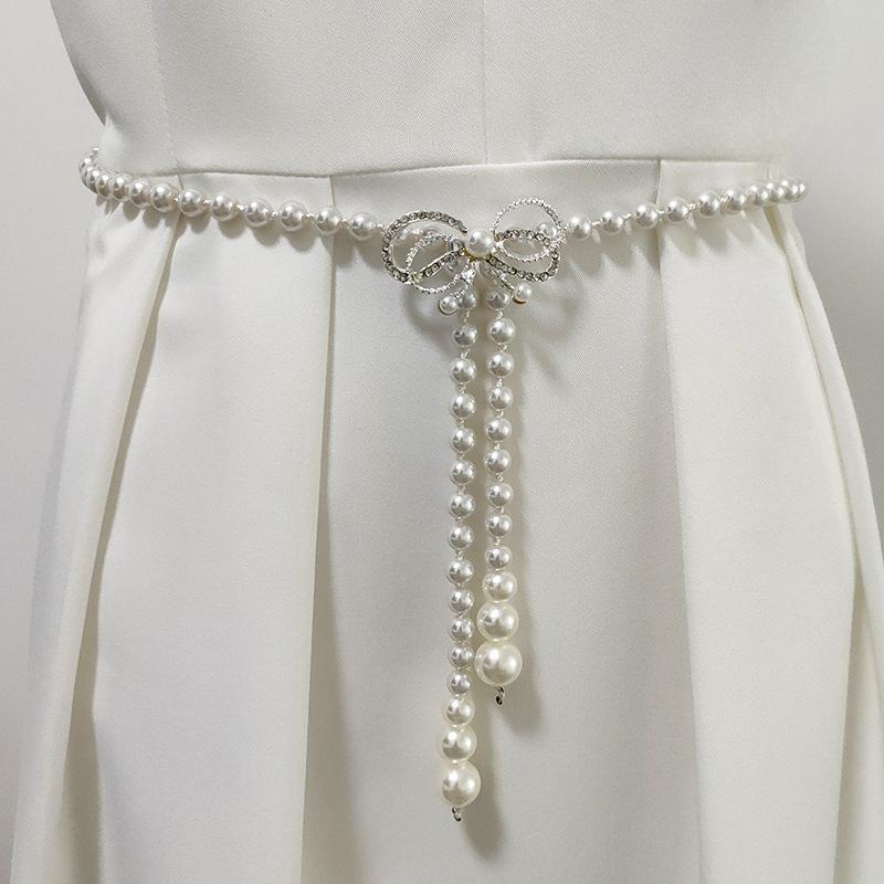 Korean Version, Pearl Waist Chain, Women's Belt, Fashionable, Dress Decoration, Rhinestone Beads, Flowers, Elegant and Versatile