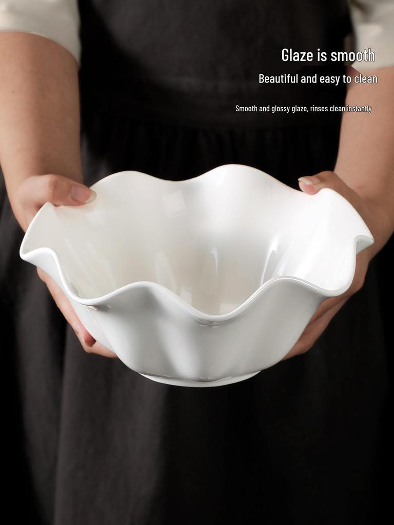 Irregular Ceramic Ramen and Salad Bowl Set - Pure White Tableware