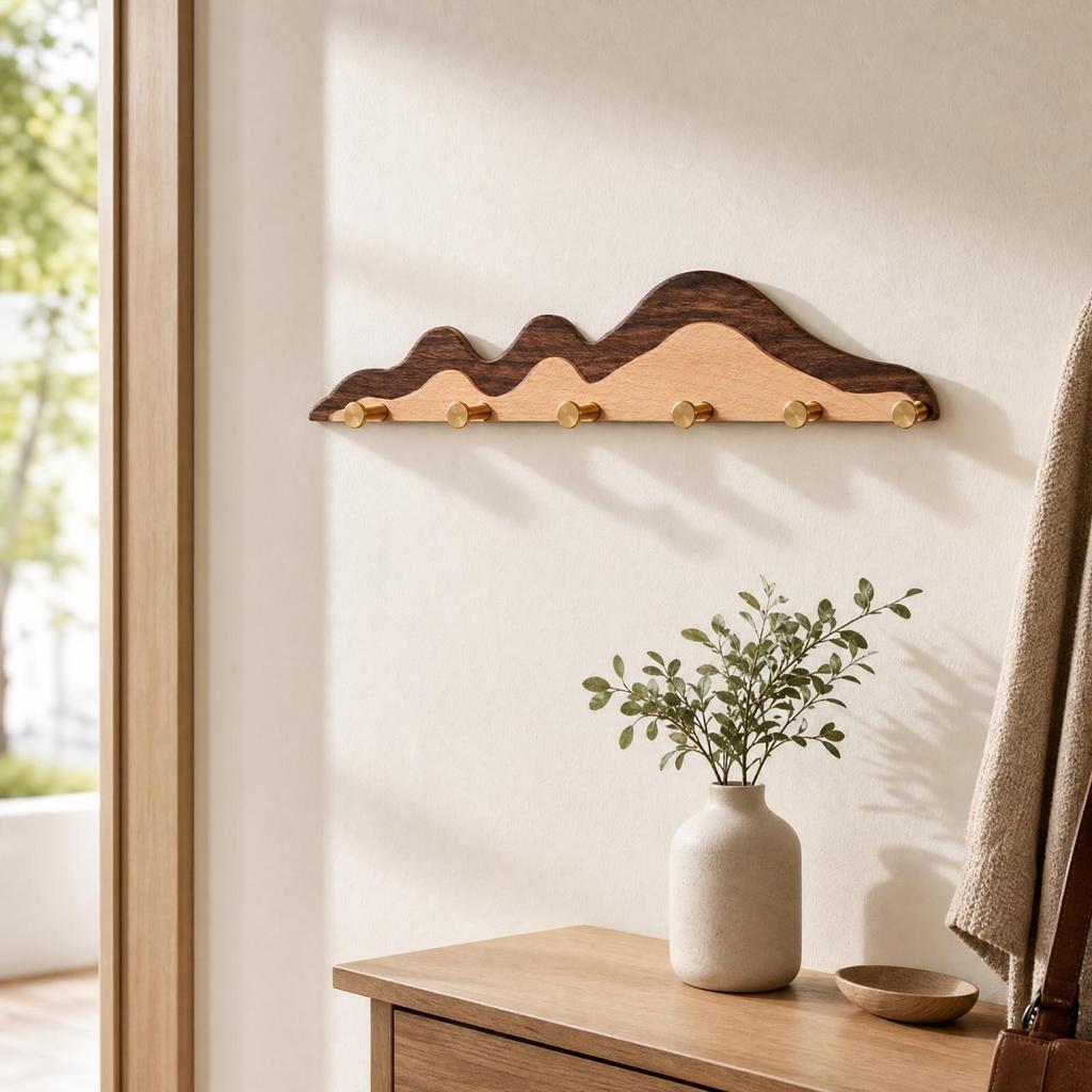 Wave-Shaped Wooden Wall Hanger Easy to Install for Bedroom, Hallway