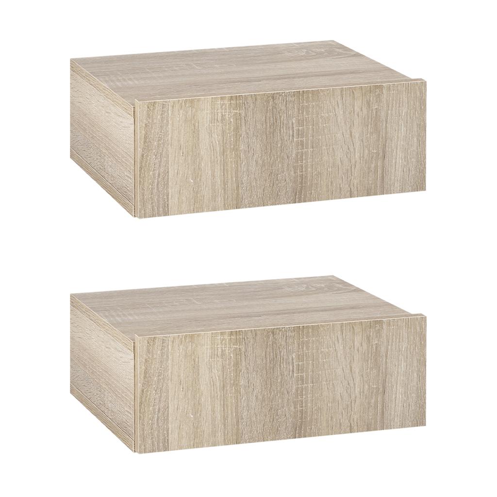 Set of 2 Wall-Mounted Floating Nightstands, 1 Drawer, 40x30x15 cm, Natural