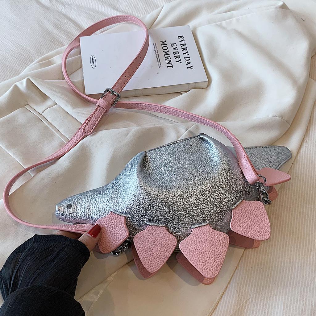 Dinosaur Shaped Crossbody Bag Color Blocked Animal Handbag Cartoon Imitation Leather Shoulder Bag Sword Dragon Accessory Bag