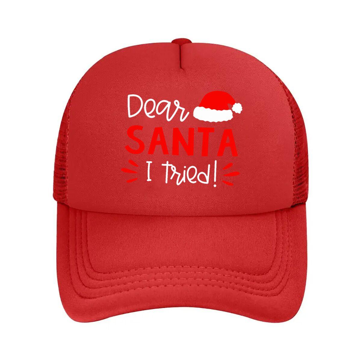Funny Dear Santa I Tried Christmas Mesh Baseball Cap Hip Hop Adjustable