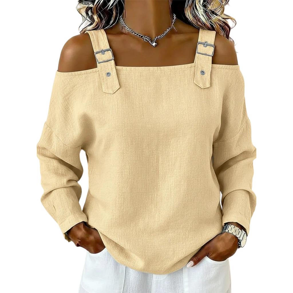 Women’s Off Shoulder Long Sleeve Strap Casual Loose Fit Blouse Top for Daily Wear Work or Travel Outfits