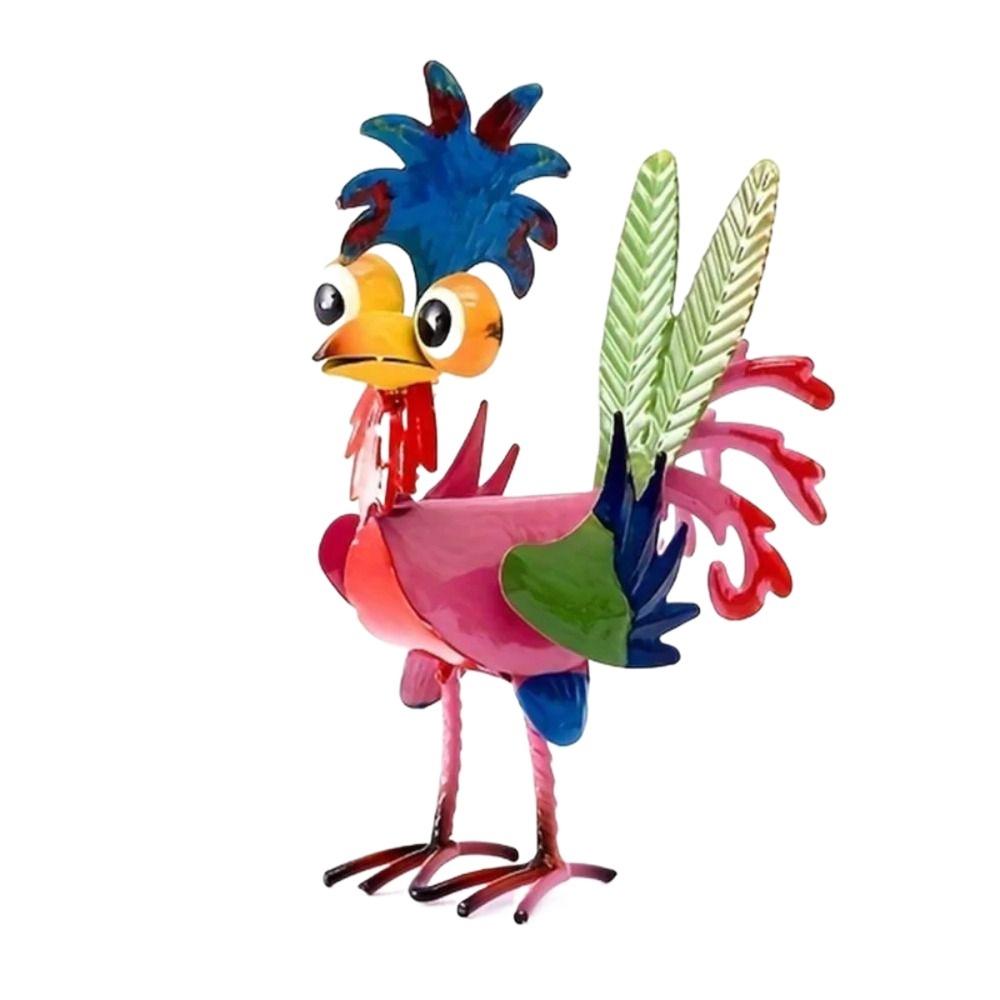 Yard Art Garden Rooster Statues Iron Cockerel Figurines Creative Chicken Sculpture  Lawn