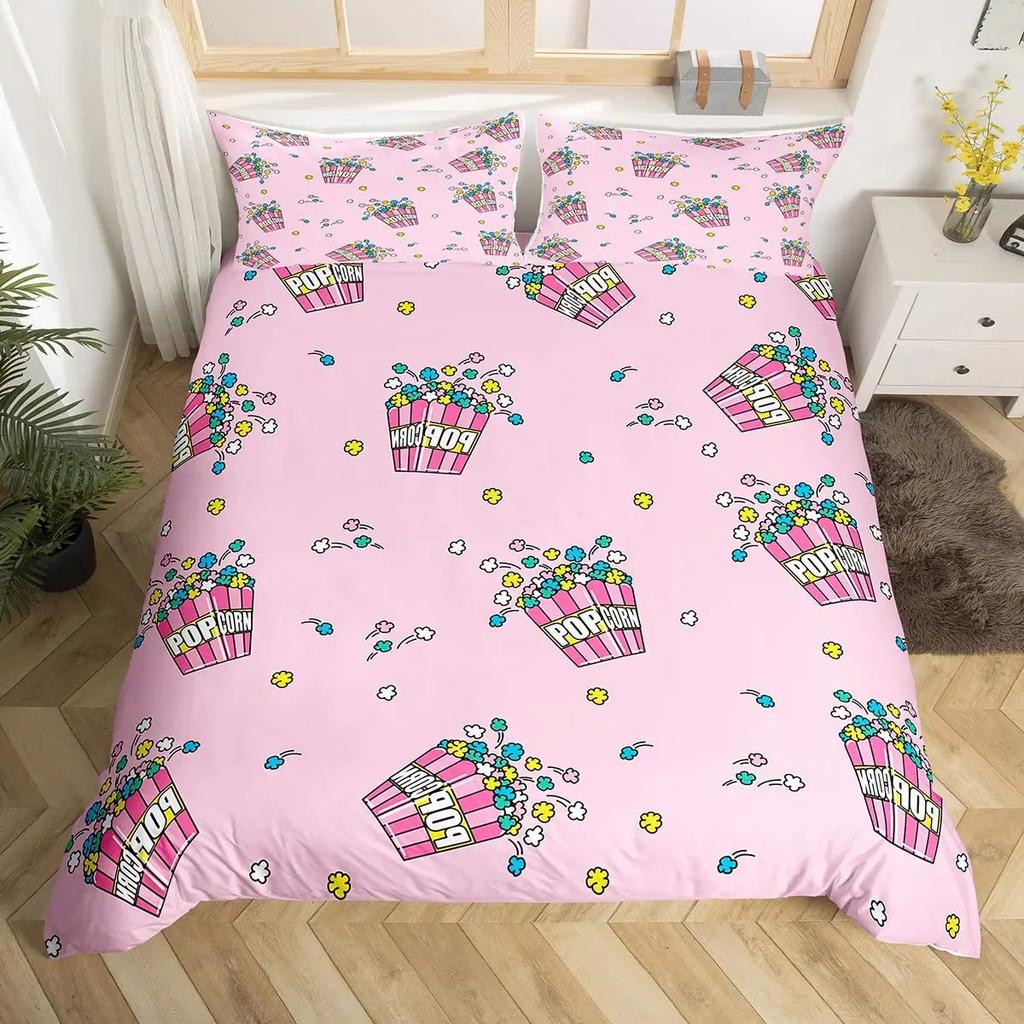 Popcorn Duvet Cover Movie Theater Food Bedding Set Microfiber Cinema Poster Comforter Cover Twin Full For Kids Teens Room Decor