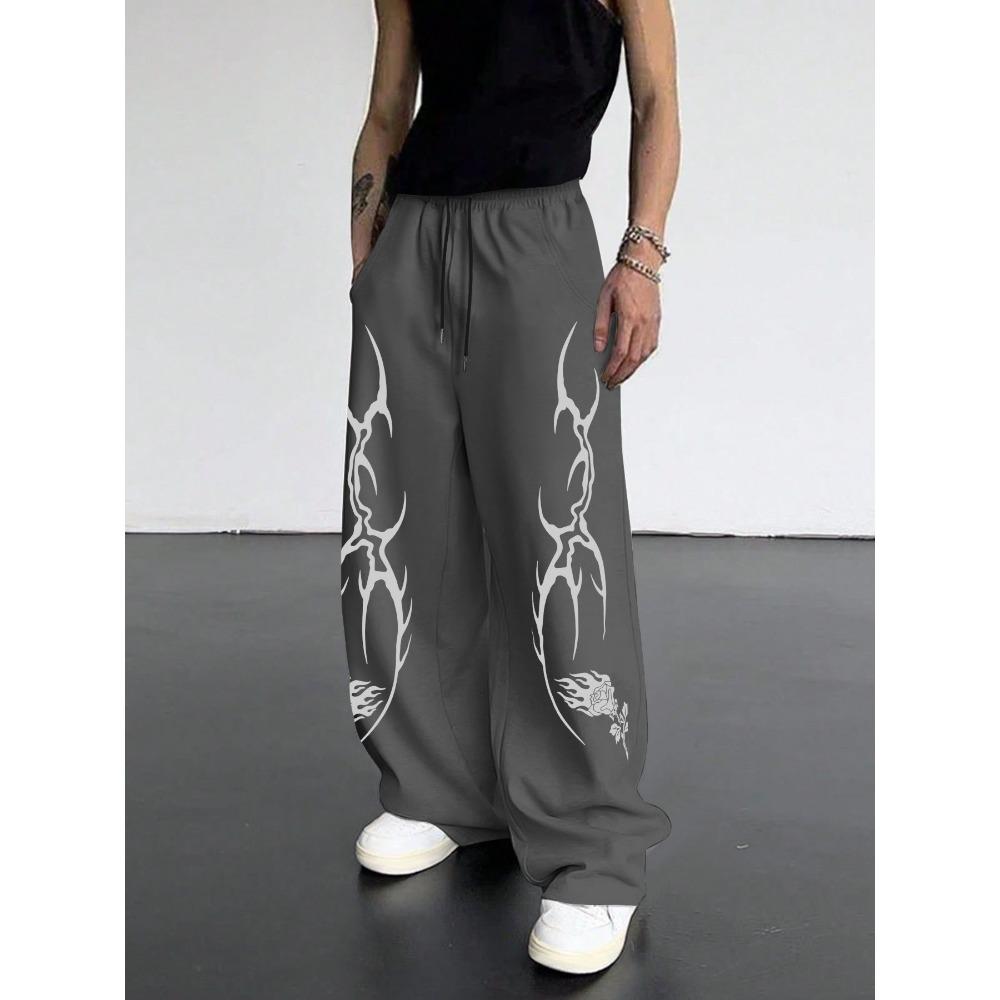 Men's Fashion Totem Printed Casual Comfortable Wide Leg Pants Street Style Unique Pattern Daily Drawstring Waist Hip Hop Style