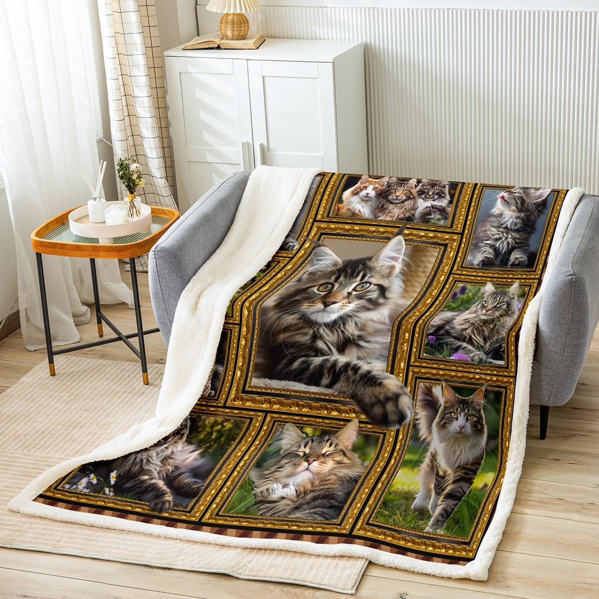 Feelyou Sphynx Cat Fleece Throw Blanket for Bed Sofa Couch Cute Cat Plush Blanket Throw x Kawaii Kitten Sherpa Blanket Gift for Size: 75*100cm, Weight: 230 GSM