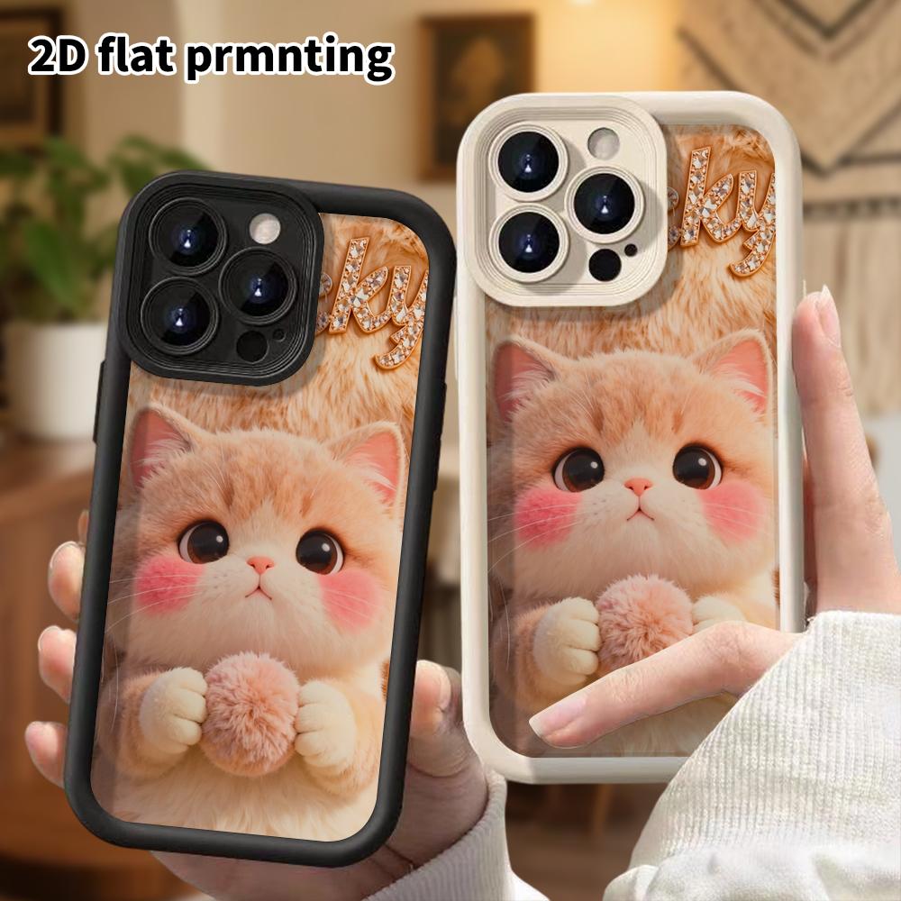 Phone Case: 2D flat, suitable for iPhone 18 17 16 15 14 13Pro protective case, light orange plush kitten, perfect Christmas and Halloween holiday gift