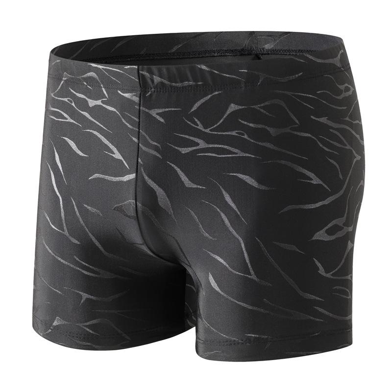 Men's Quick-Dry Sharkskin Swim Trunks - Black, Plus Size, Conservative Fit