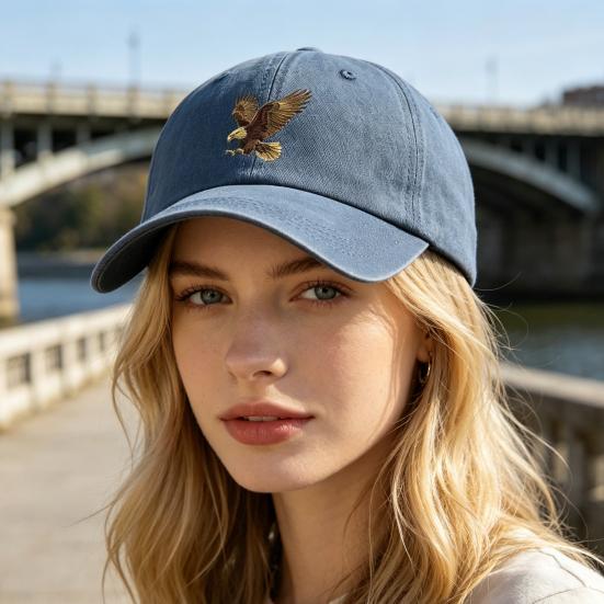Embroidery Eagle Pattern Baseball Hat, Adjustable Back Buckle Retro Distressed Style Baseball Cap, Washed Cotton Fabric Outdoor Sunshade Cap