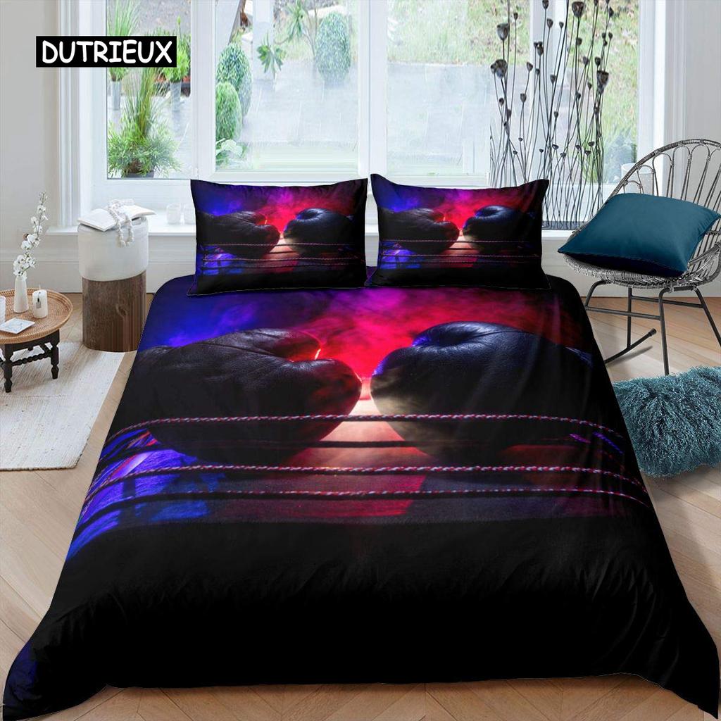Boxing Duvet Cover Set Sports Games Theme Twin Bedding Set Microfiber Boxing Gloves Athlete Silhouette Queen King Quilt Cover