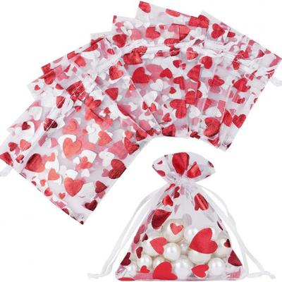 100 stücke Rot Liebe Herz Organza Beutel Hochzeit Valentinstag Geschenk Candy Kordelzug Tasche Schmuck Display Beutel Geburtstag Party Decor