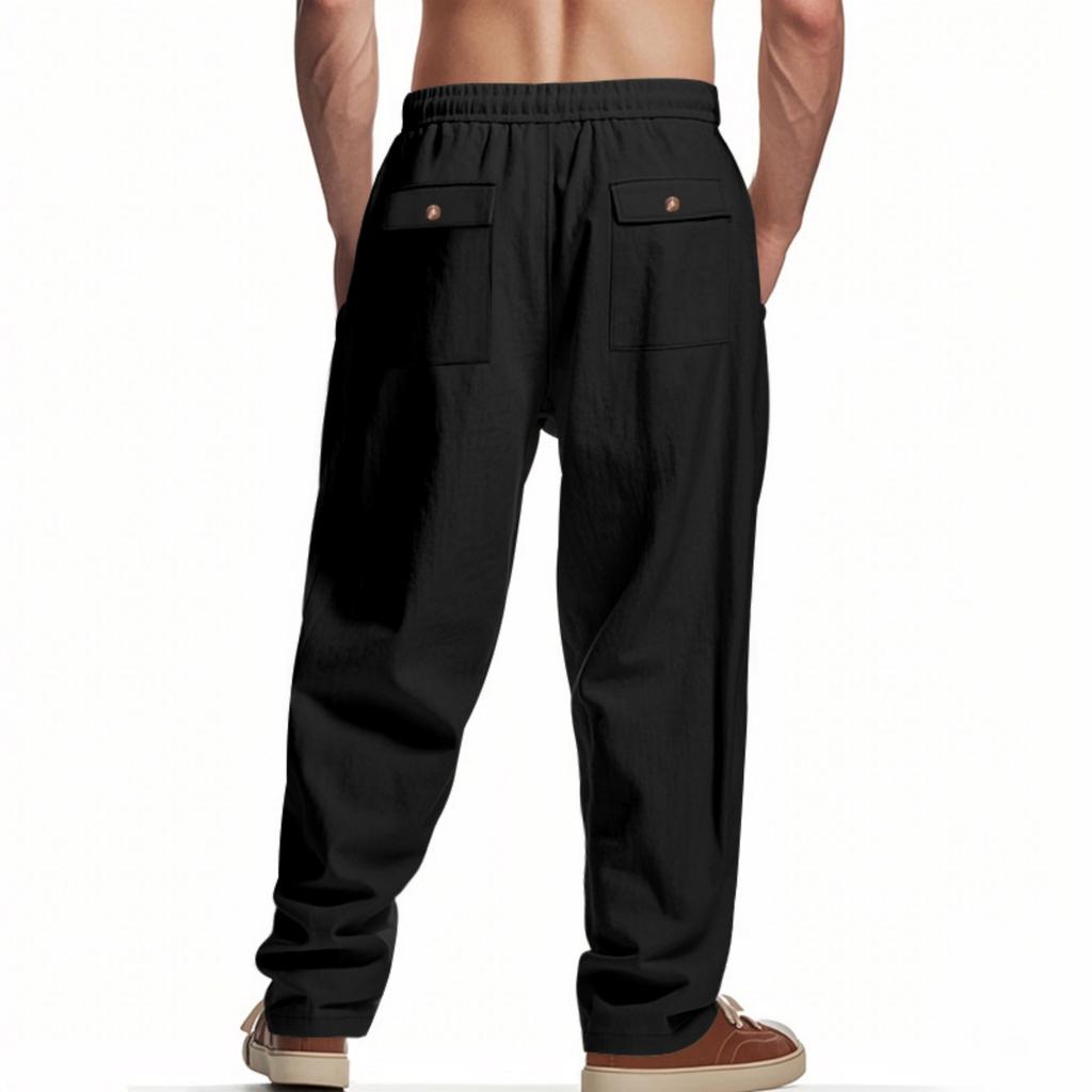 Men's Casual Relaxed Fit Linen Pants with Drawstring Waist Lightweight Breathable Summer Trousers for Beach & Everyday Wear
