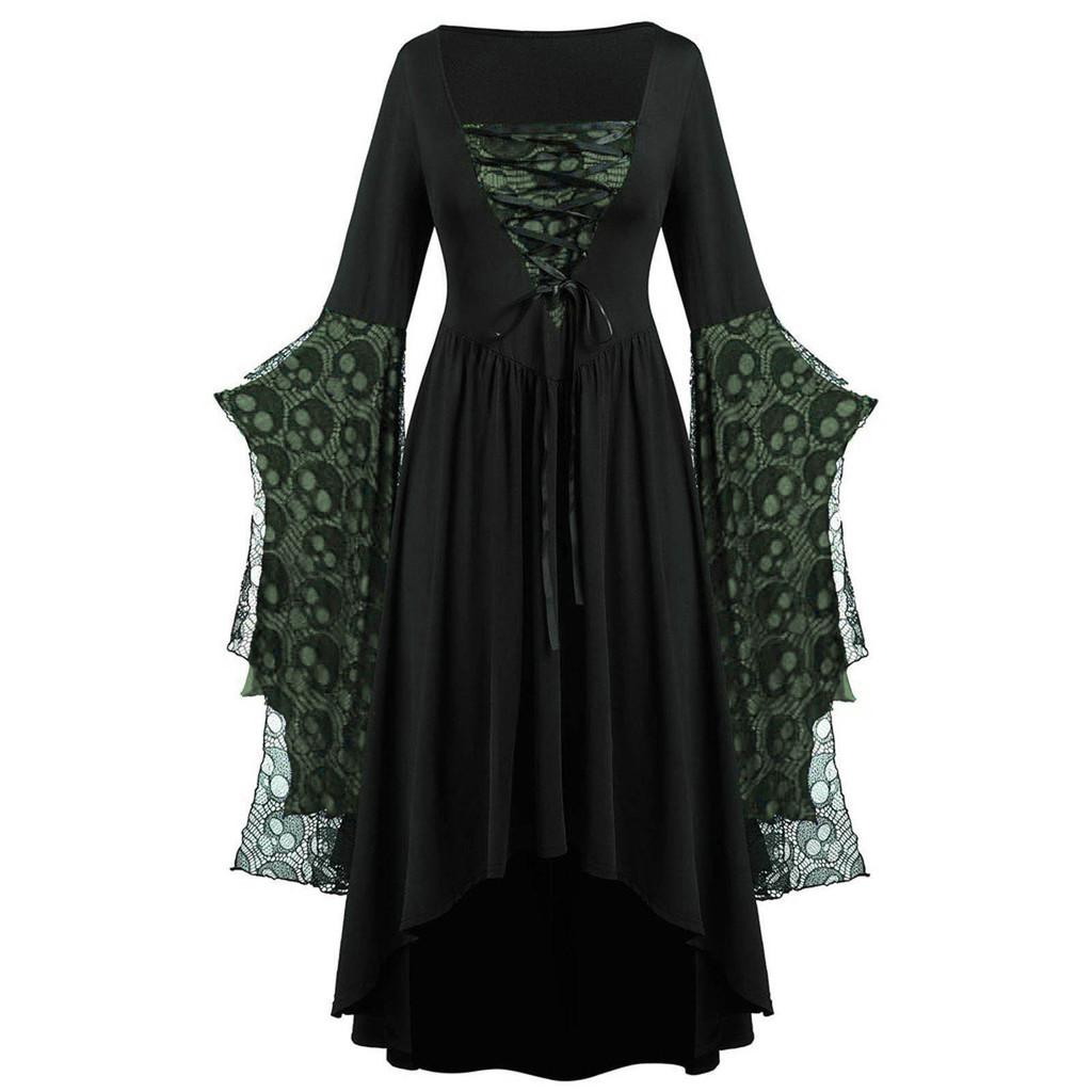 Vintage Halloween Damen Cosplay Kostüm Hexe Vampir Gothic Kleid Geister Verkleidungsparty Bedruckt Mittelalterliche Geisterbraut Damenkleidung