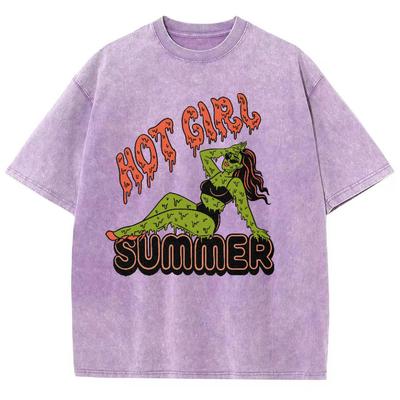 Grils Letter Print Women's T-Shirt Oversized Washed Cotton Tees Summer Comfortable Short Sleeve Design