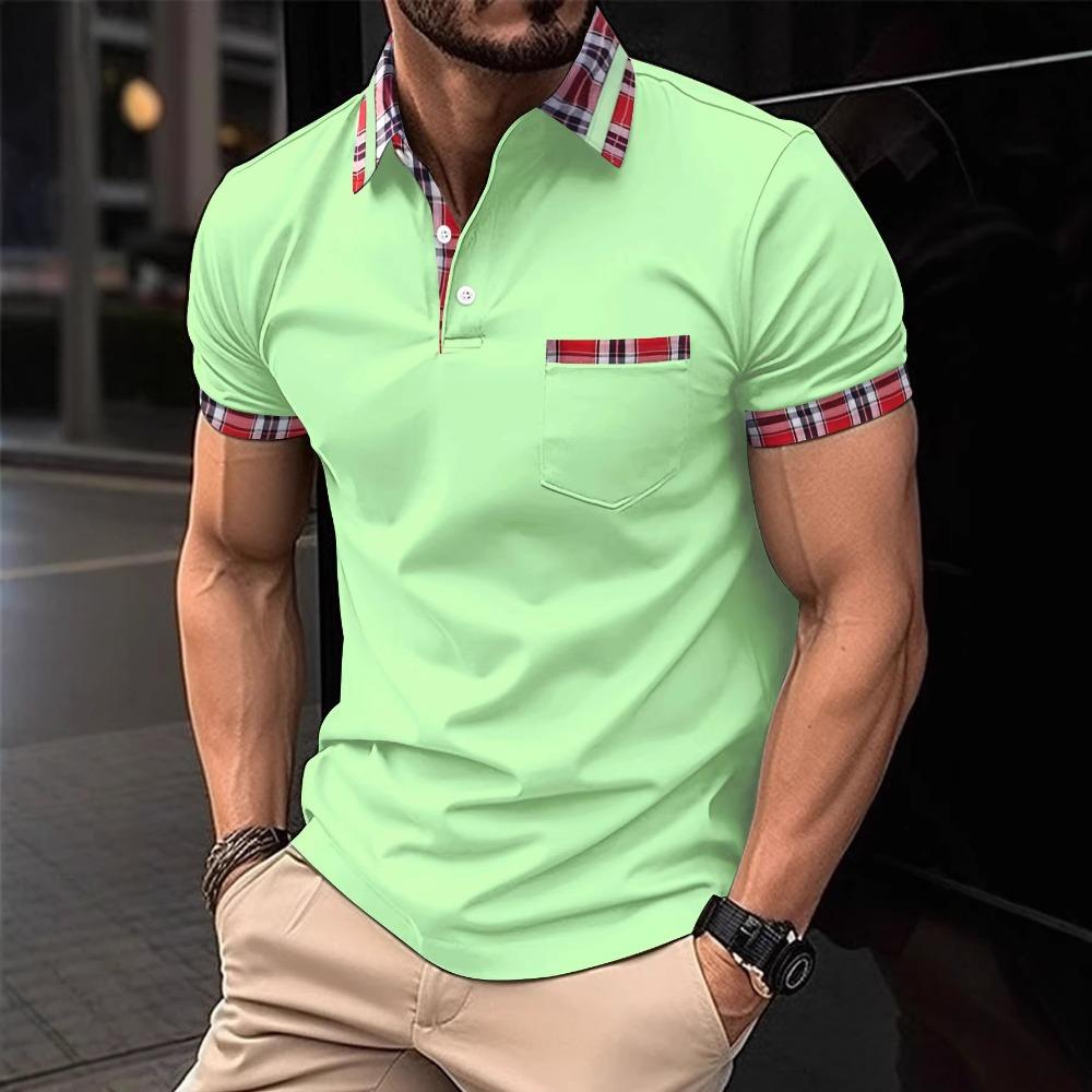 Polo da uomo con bottoni e taschino, colletto alla Henley – un top casual versatile