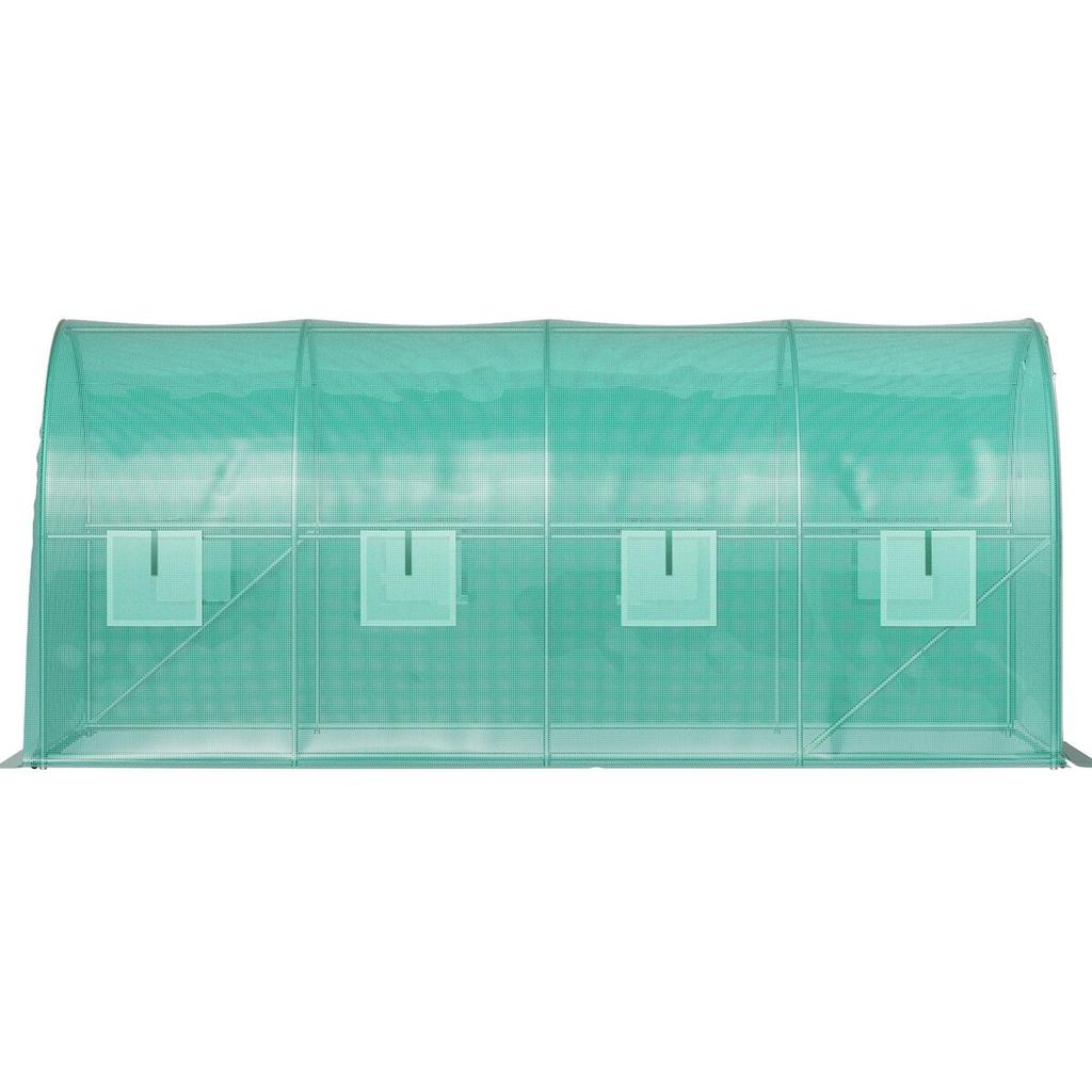 Walk-in Tunnel Greenhouse, 15 x 7 x 7 ft Portable Plant Hot House w/ Galvanized Steel Hoops, 1 Top Beam, 2 Diagonal Poles, 2 Zippered Doors & 8