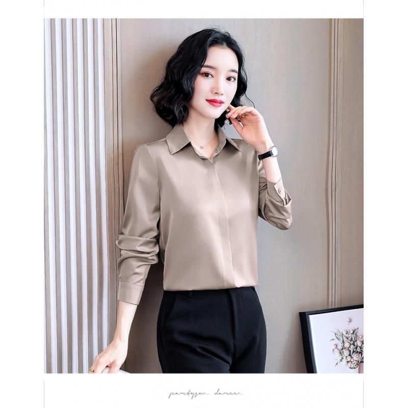 

2023 Spring/Autumn Women s Versatile Acetate Satin Long Sleeve Shirt 3XL