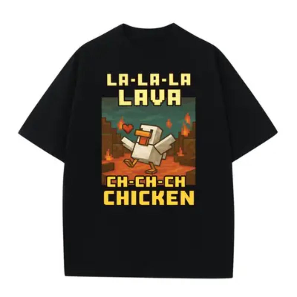 Men Women Pixel Art Lava  Chicken Graphic Summer Fashion Cartoon Round Cute Casual Short Sleeve TShirt Funny