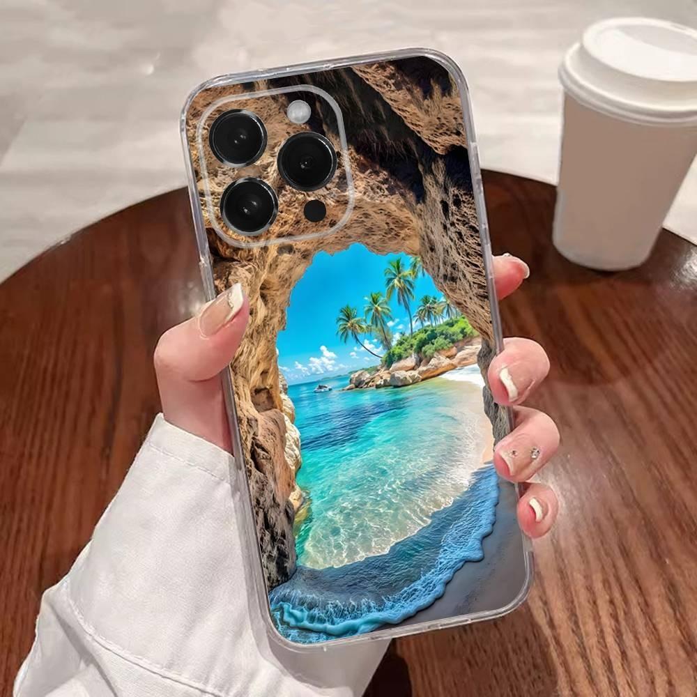 Sea Tropical Palm Trees Beach Phone Case For iPhone 17,16,15,14,13,12,11 Plus,Pro,Max,XR,XS,Plus,E,SE4,Mini Transparent Cover