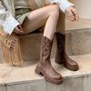 Retro Embroidery Cow Leather Western Cowboy Boots for Women Designer Autumn Winter Women Shoes Fashion Casual Boots Ladies