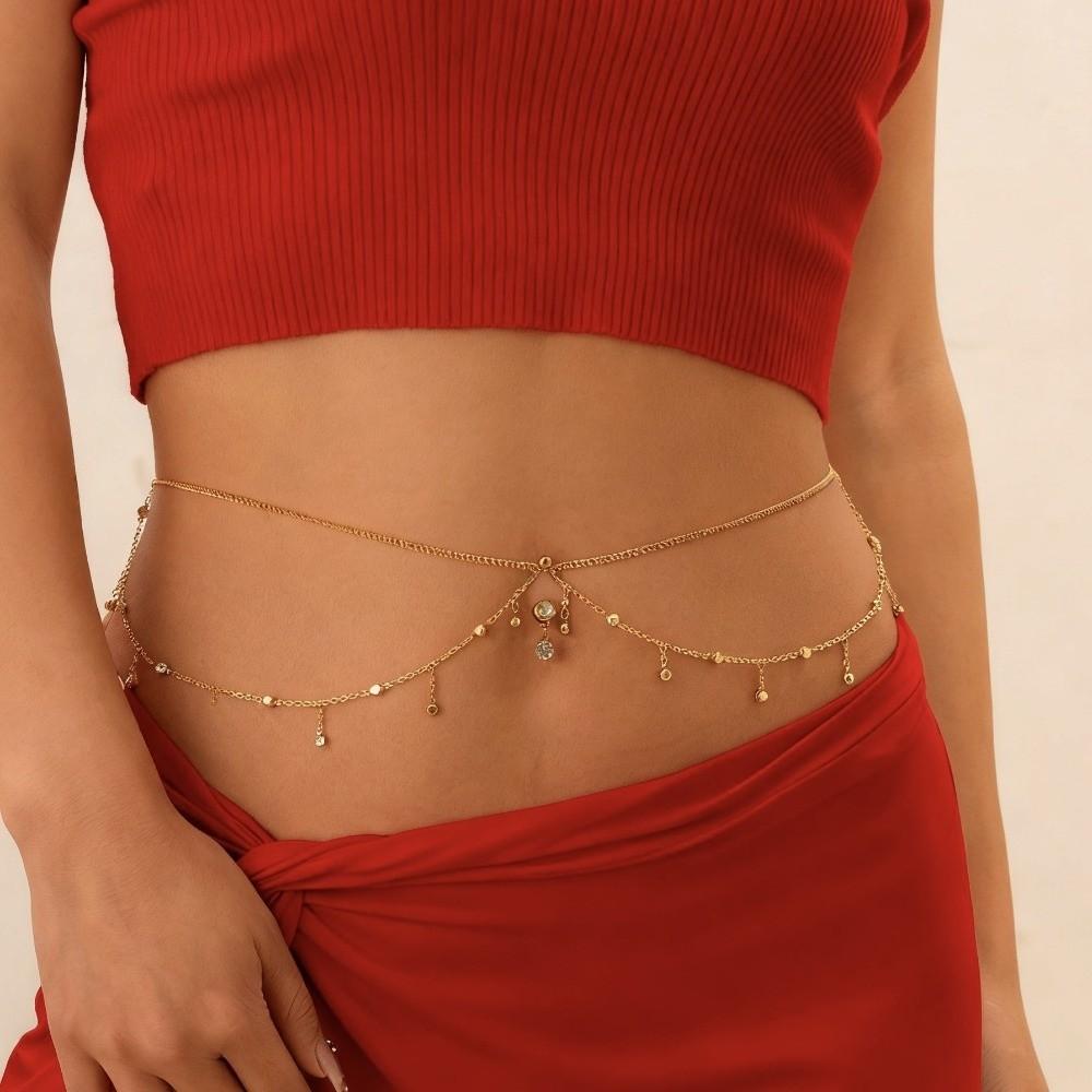 Klassische Wassertropfen Bauchnägel Körperkette Quaste Metall-Hüftkette Geometrisch Funkelnd Bikini-Bauchgurt Sommer