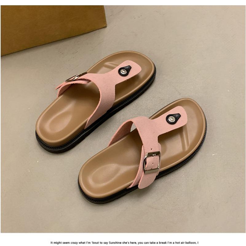Thick Soled, Slipper, Summer, Outerwear, Toe Clip, Flat Strap, Adjustable, Square Buckle, Thick Soled Slipper, Flip Flops