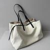 First layer soft leather splicing linen canvas hobo armpit bag large capacity multi-mezzanine tote bag shoulder large bag women