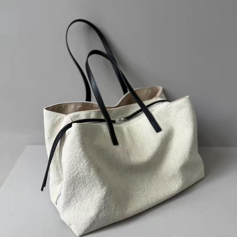 First layer soft leather splicing linen canvas hobo armpit bag large capacity multi-mezzanine tote bag shoulder large bag women