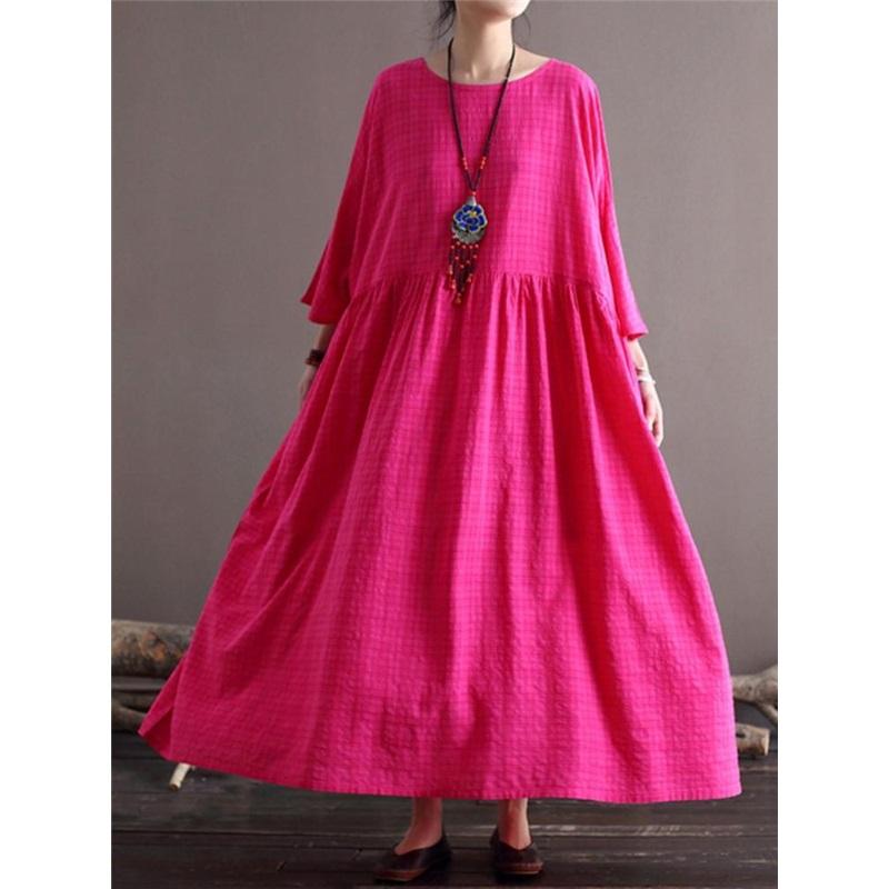 

Женские клетчатые винтажные платья с рукавами «летучая мышь», свободные весенние халаты, лоскутные женские платья в китайском стиле One Size розовый