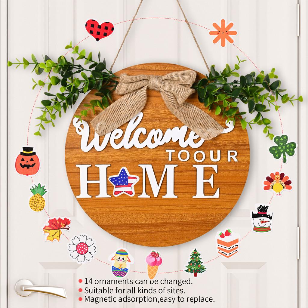 

Деревянная дверь Привлекательная табличка с нежным бантом-бабочкой и элементами листьев для сезонного декора